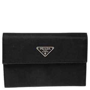 Pre Owned Prada Black Nylon Trifold Wallet