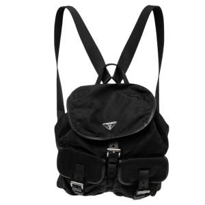 Prada Black Tessuto Nylon Small Drawstring Backpack 