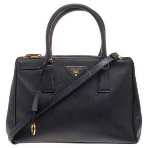Pre Owned Prada Black Saffiano Lux Leather Small Galleria Double Zip Tote