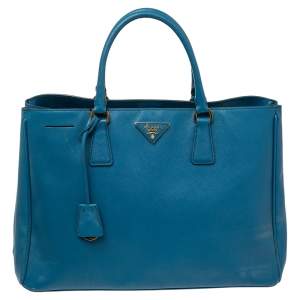 Pre Owned Prada Blue Saffiano Lux Leather Large Gardener's Tote
