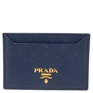 Pre Owned Prada Blue Saffiano Lux Leather Card Holder