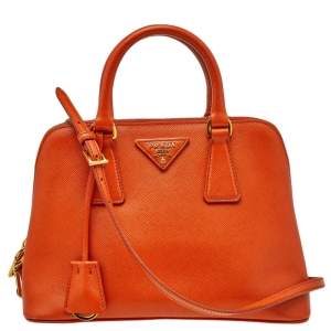 Pre Owned Prada Orange Saffiano Vernic Leather Small Promenade Crossbody Bag