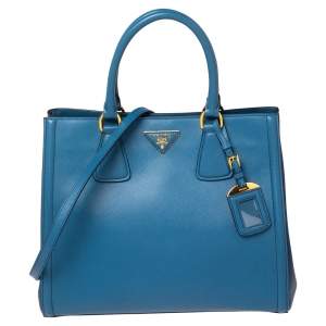 Pre Owned Prada Two Tone Blue Saffiano Leather Double Handle Tote