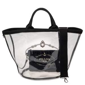 Pre Owned Prada White/Transparent PVC Logo Tote