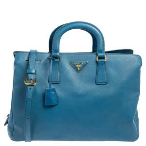 Pre Owned Prada Cobalt Saffiano Lux Leather Middle Zip Tote