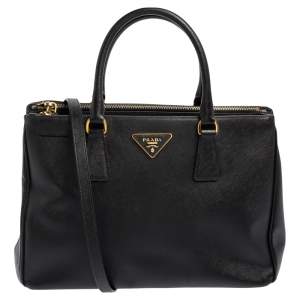 Pre Owned Prada Black Saffiano Lux Leather Medium Galleria Tote