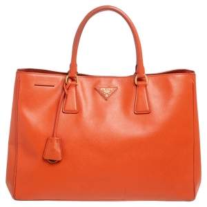 Pre Owned Prada Orange Saffiano Lux Leather Large Galleria Tote