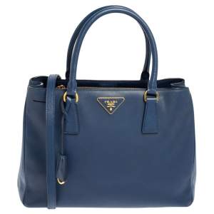 Pre Owned Prada Navy Blue Saffiano Lux Leather Medium Middle Zip Tote