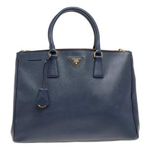 Pre Owned Prada Dark Blue Saffiano Lux Leather Medium Galleria Tote