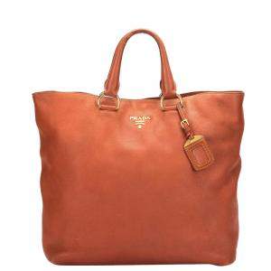 Prada Orange Leather Tote Bag