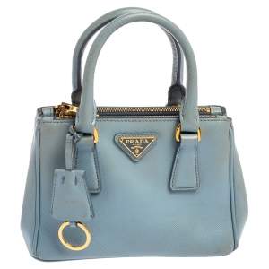 Pre Owned Prada Light Blue Saffiano Leather Mini Galleria Tote