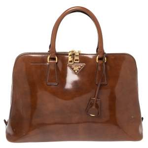 Pre Owned Prada Brown Patent Leather Promenade Satchel