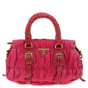 Pre Owned Prada Pink Gaufre Nylon and Leather Tote