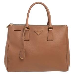 Pre Owned Prada Beige Saffiano Lux Leather Large Double Zip Tote