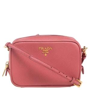 Pre Owned Prada Pink Saffiano Leather Camera Crossbody Bag