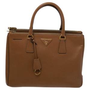 Pre Owned Prada Brown Saffiano Leather Medium Double Zip Tote