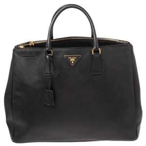 Pre Owned Prada Black Saffiano Leather Executive Double Zip Tote