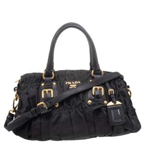 Pre Owned Prada Black Tessuto Nylon Gaufre Satchel