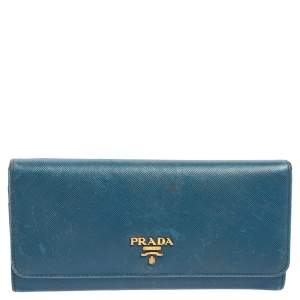 Pre Owned Prada Blue Saffiano Metal Leather Flap Continental Wallet