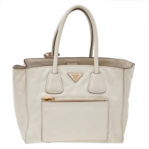 Prada Off White Leather Phenix Front Pocket Tote