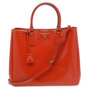 Pre Owned Prada Orange Saffiano Lux Leather Large Galleria Tote