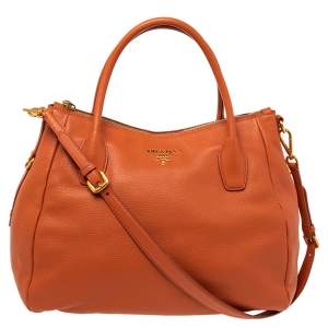 Pre Owned Prada Orange Daino Leather Top Zip Tote