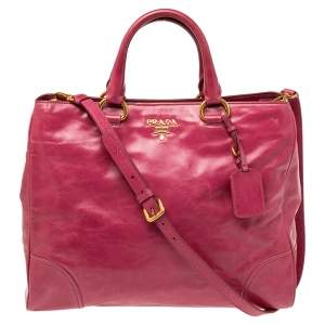 Pre Owned Prada Fuchsia Vitello Shine Leather Shopper Tote