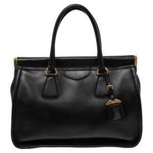 Pre Owned Prada Black Leather Frame Tote