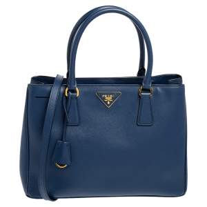 Pre Owned Prada Blue Saffiano Lux Leather Medium Galleria Zip Tote