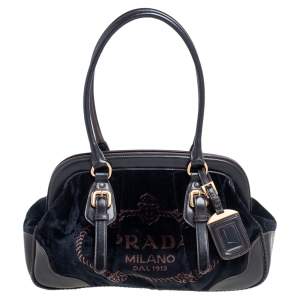 Pre Owned Prada Black/Navy Blue Velluto Jacquard Frame Bag