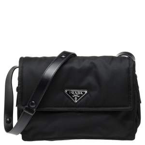 Pre Owned Prada Black Nylon And Leather Medium Padded Shoulder Bag