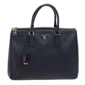 Pre Owned Prada Black Saffiano Lux Leather Large Galleria Double Zip Tote