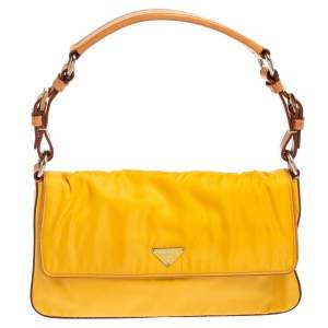 Prada Yellow Nylon and Leather Flap Shoulder Bag