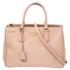 Pre Owned Prada Beige Saffiano Leather Medium Galleria Double Zip Tote