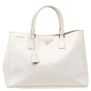 Pre Owned Prada White Saffiano Lux Leather Large Galleria Tote