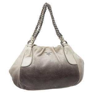 Pre Owned Prada Ombre White-Black Soft Leather Chain Tote