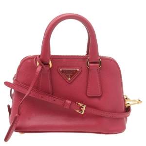 Pre Owned Prada Pink Saffiano Lux Leather Mini Promenade Crossbody Bag
