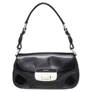 Pre Owned Prada Black Nylon and Leather Pushlock Shoulder Bag