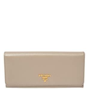 Pre Owned Prada Light Beige Saffiano Lux Leather Flap Continental Wallet