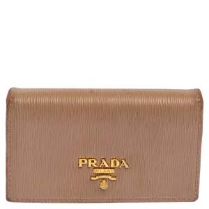 Pre Owned Prada Beige Saffiano Metal Leather Card Holder