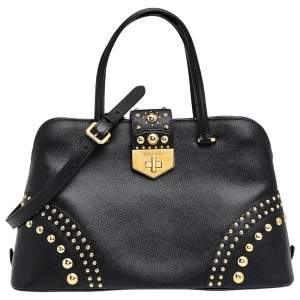 Pre Owned Prada Black Leather Promenade Studded Satchel