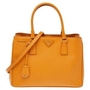 Pre Owned Prada Orange Saffiano Lux Leather Small Galleria Tote