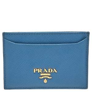 Pre Owned Prada Navy Blue Saffiano Leather Card Holder