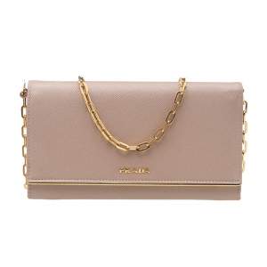 Pre Owned Prada Beige Saffiano Leather Wallet On Chain
