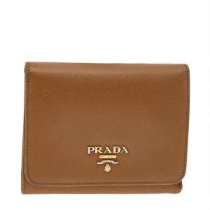 Pre Owned Prada Beige Saffiano Leather Compact Wallet