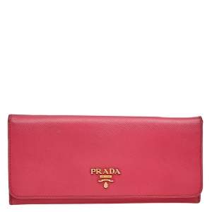 Pre Owned Prada Pink Saffiano Leather Continental Flap Wallet