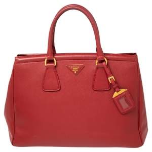 Pre Owned Prada Red Saffiano Leather Parabole Tote