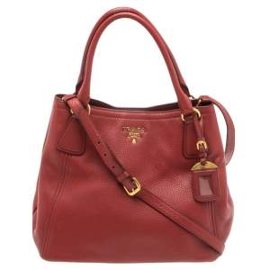 Pre Owned Prada Red Vitello Daino Leather Open Tote