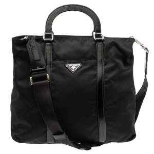 Pre Owned Prada Black Nylon and Leather Zip Tote