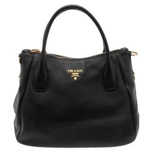 Pre Owned Prada Black Leather Vitello Daino Sacca 2 Manici Hobo
